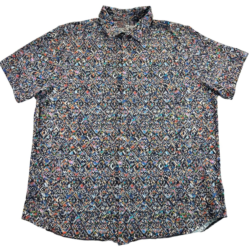 Robert Graham Men 2XL Classic Fit Geometric Ikat Print Short Sleeve Button Shirt